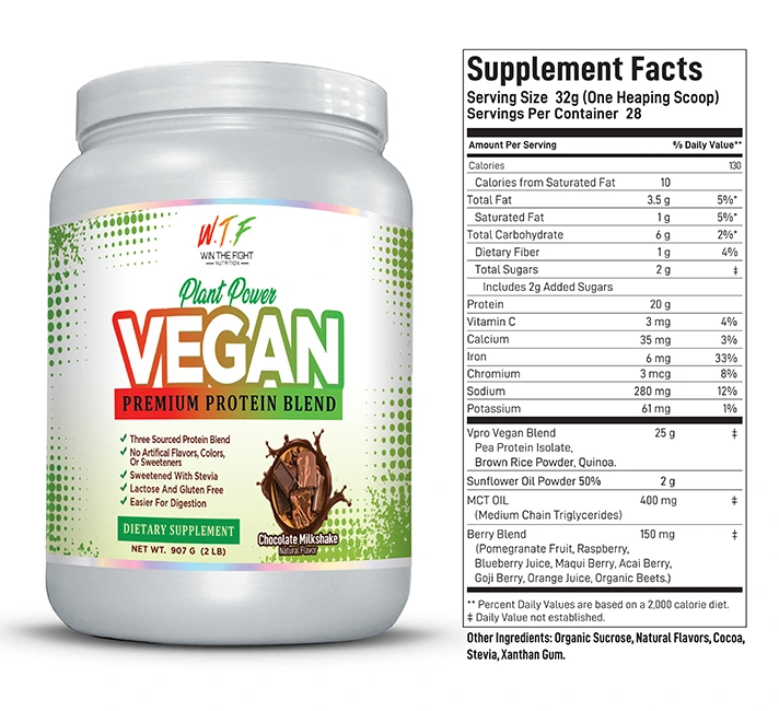 Chocolate Vegan Protein Powder supplement facts webp