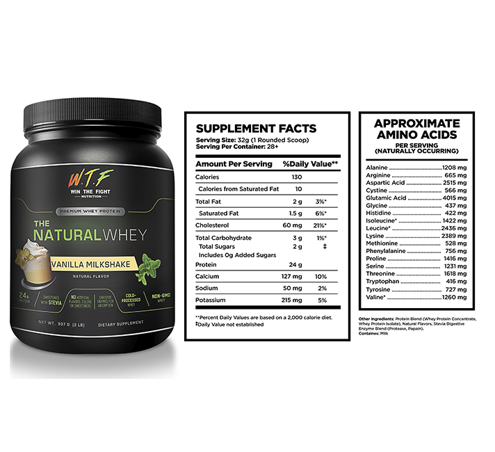 Vanilla Whey Protein Powder Supplement Facts webp